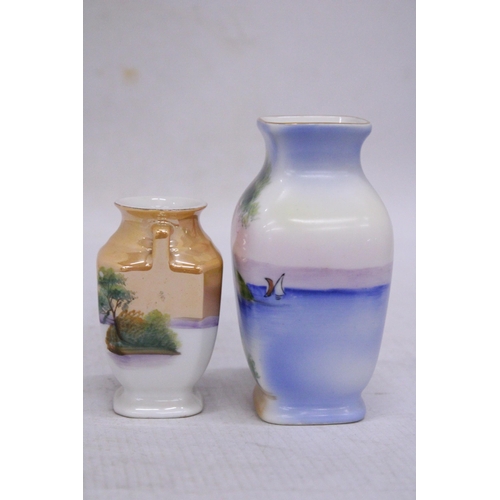 909 - TWO SMALL VINTAGE NORITAKE VASES, HEIGHTS 11CM AND 8CM