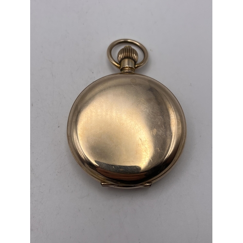 506 - AN ANTIQUE GOLD FILLED FULL HUNTER GENTS POCKET WATCH 51MM DIAMETER