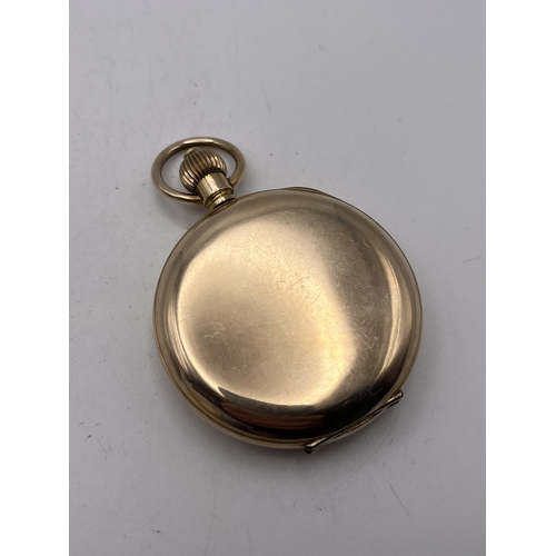 506 - AN ANTIQUE GOLD FILLED FULL HUNTER GENTS POCKET WATCH 51MM DIAMETER