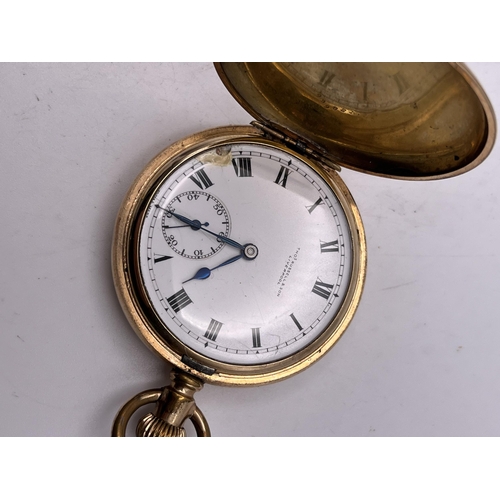 507 - AN ANTIQUE FULL HUNTER GENT'S GOLD FILLED POCKET WATCH THOS RUSSEL AND SON LIVERPOOL 51MM DIAMETER