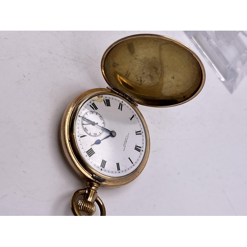 507 - AN ANTIQUE FULL HUNTER GENT'S GOLD FILLED POCKET WATCH THOS RUSSEL AND SON LIVERPOOL 51MM DIAMETER