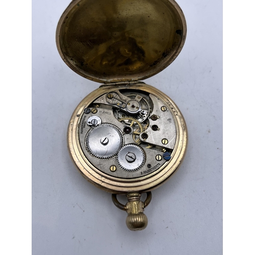 508 - A 17 JEWEL ANTIQUE RAILWAY GOLD TONE POCKET WATCH 52MM