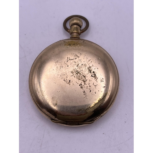 508 - A 17 JEWEL ANTIQUE RAILWAY GOLD TONE POCKET WATCH 52MM