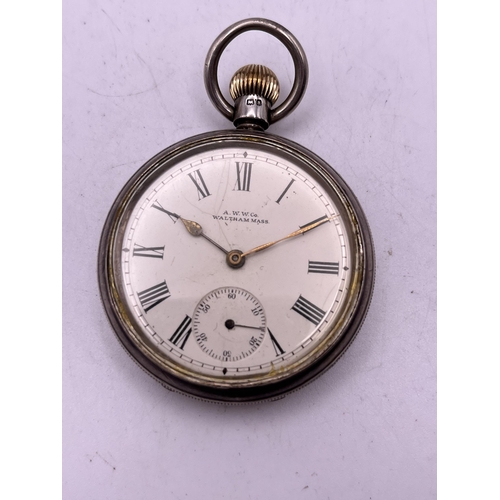 511 - A MARKED 925 SILVER WALTHAM MASS GENTS POCKET WATCH 52MM