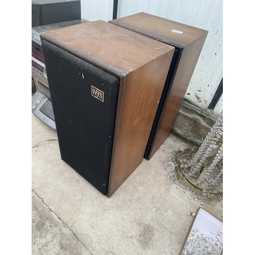 2363 - A SONY STEREO SYSTEM, SONY SPEAKER AND TWO WOODEN CASED SPEAKERS