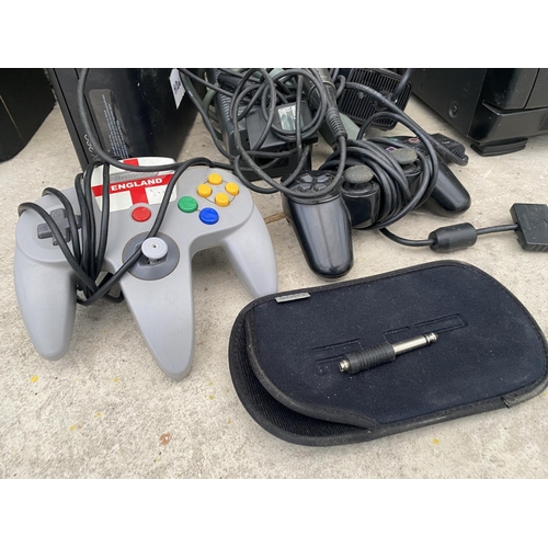 2366 - AN XBOX 360, A PLAYSTATION 2 CONTROLLER, NINTENDO CONTROLLER AND A PHILIPS MICROPHONE ETC