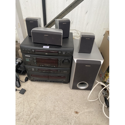 2367 - A SAMSUNG STEREO SYSTEM AND FIVE SONY SPEAKERS