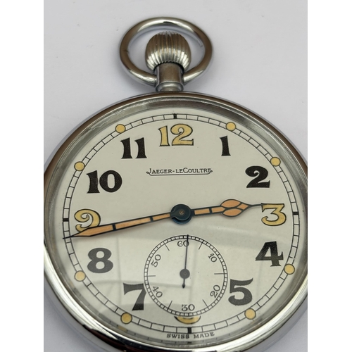 556 - A JAEGER LECOULTRE BRITISH WW2 MANUAL WIND POCKET WATCH MARKED G.S.T.P F036181, SERIAL NUMBER 140675... 