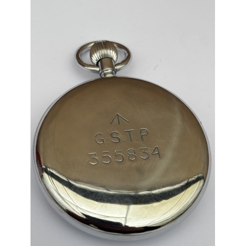 556 - A JAEGER LECOULTRE BRITISH WW2 MANUAL WIND POCKET WATCH MARKED G.S.T.P F036181, SERIAL NUMBER 140675... 