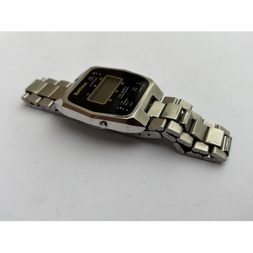 560A - A 1980'S BELTIME WATCH CO. LTD, LCD DIGITAL QUARTZ GENTS WRIST WATCH WITH STEEL STRAP, SERIAL NO. 20... 