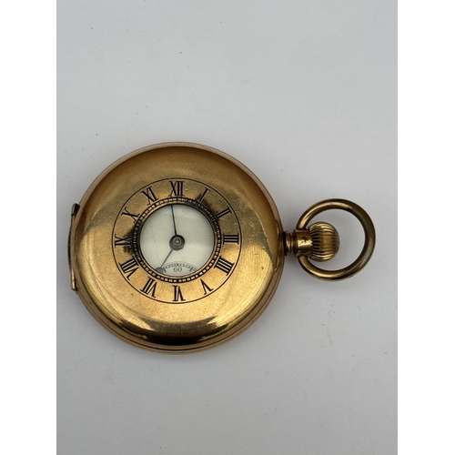 561 - A MID CENTURY ELGIN USA GOLD PLATED HALF HUNTER POCKET WATCH