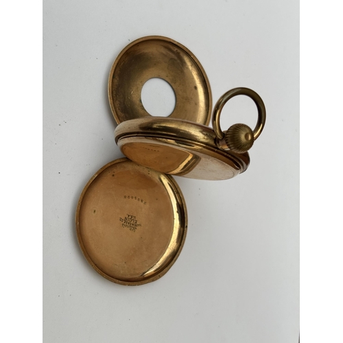 561 - A MID CENTURY ELGIN USA GOLD PLATED HALF HUNTER POCKET WATCH