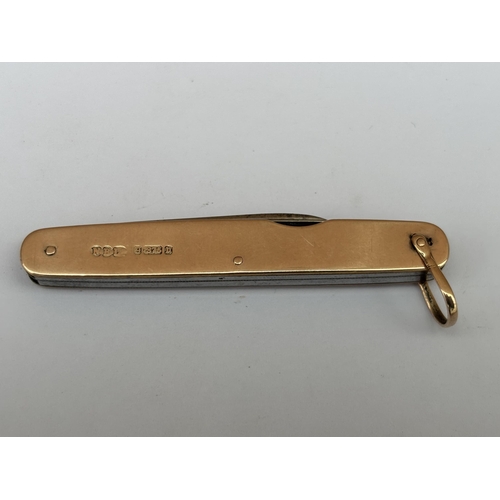 567 - A HALLMARKED LONDON 9CT GOLD CASED PENKNIFE, MAKER N.B.I, GROSS WEIGHT 25 G