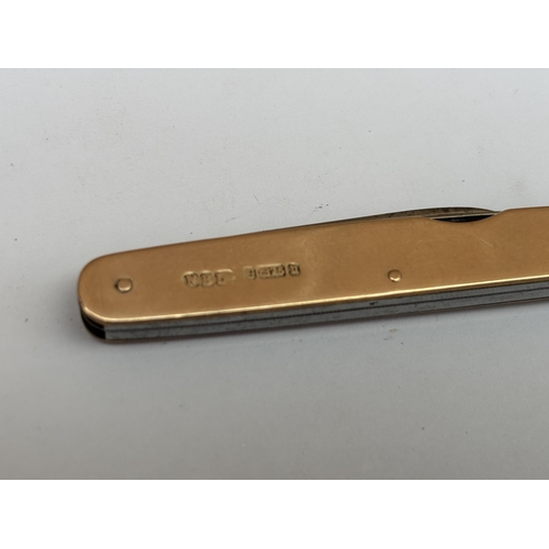 567 - A HALLMARKED LONDON 9CT GOLD CASED PENKNIFE, MAKER N.B.I, GROSS WEIGHT 25 G