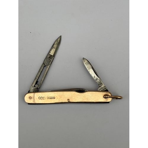 567 - A HALLMARKED LONDON 9CT GOLD CASED PENKNIFE, MAKER N.B.I, GROSS WEIGHT 25 G