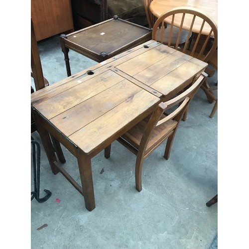 2644 - A MID 20TH CENTURY E.S.A. DOUBLE CHILDS DESK AND SIMILAR CHAIR