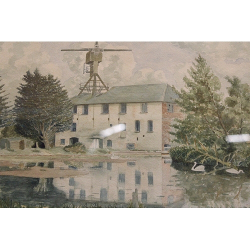 903 - TWO FRAMED WATERCOLOURS OF COTTAGES BY THE RIVER SIGNED E C WADLOW, ONE 1947, THE OTHER 1953