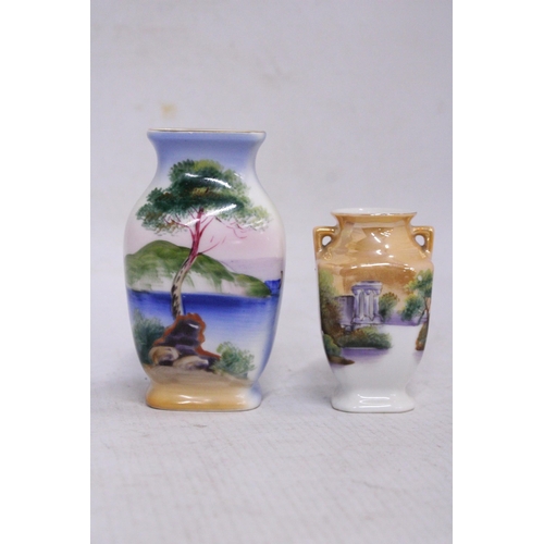 909 - TWO SMALL VINTAGE NORITAKE VASES, HEIGHTS 11CM AND 8CM