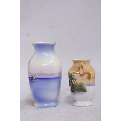 909 - TWO SMALL VINTAGE NORITAKE VASES, HEIGHTS 11CM AND 8CM