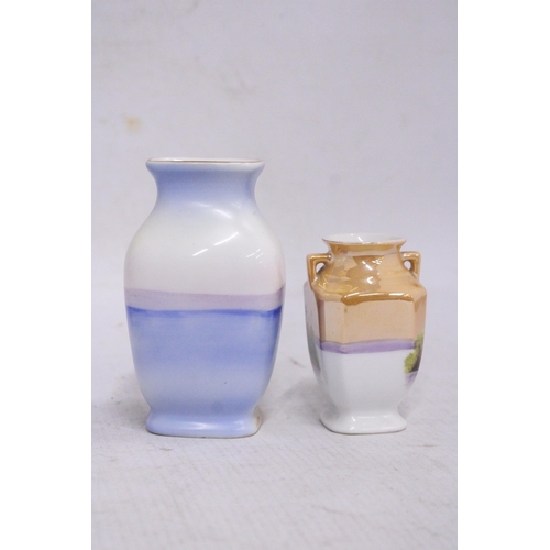 909 - TWO SMALL VINTAGE NORITAKE VASES, HEIGHTS 11CM AND 8CM