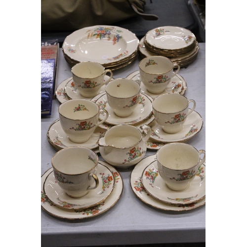 967 - A VINTAGE ALFRED MEAKIN TEASET TO INCLUDE BOWLS, CUPS, SAUCERS, SIDE PLATES AND A CREAM JUG