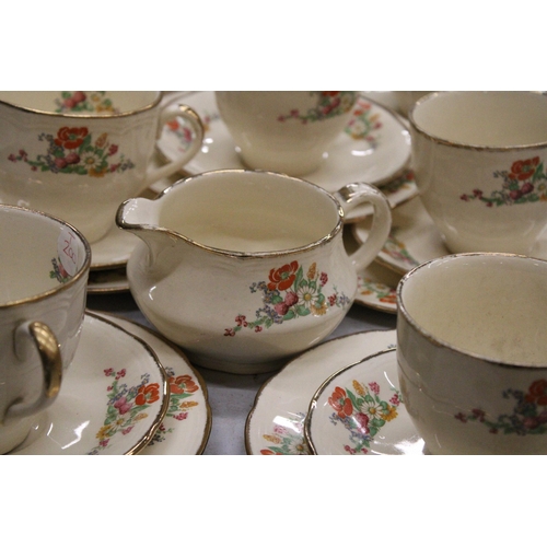 967 - A VINTAGE ALFRED MEAKIN TEASET TO INCLUDE BOWLS, CUPS, SAUCERS, SIDE PLATES AND A CREAM JUG