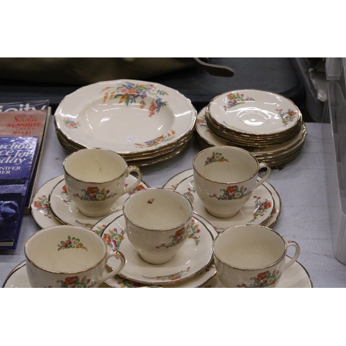 967 - A VINTAGE ALFRED MEAKIN TEASET TO INCLUDE BOWLS, CUPS, SAUCERS, SIDE PLATES AND A CREAM JUG