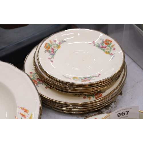 967 - A VINTAGE ALFRED MEAKIN TEASET TO INCLUDE BOWLS, CUPS, SAUCERS, SIDE PLATES AND A CREAM JUG