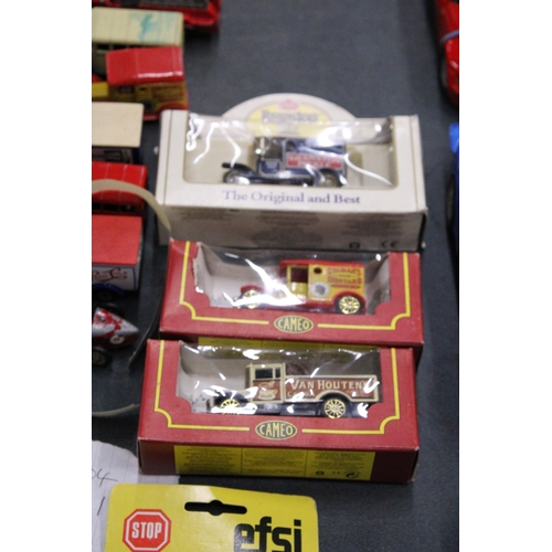 973 - THIRY ONE DIE-CAST VINTAGE STYLE VANS AND CARS TO INCLUDE LLEDO, MATCHBOX, CORGI, ETC