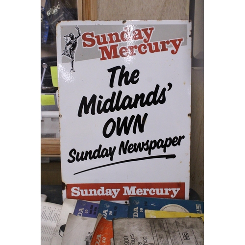 976 - AN ENAMEL 'SUNDAY MERCURY NEWSPAPER' SIGN, 43CM X 61CM