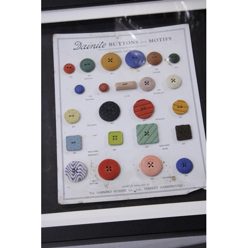 979 - A FRAMED SET OF 1936 BUTTONS AND MOTIFS BY 'DAINITE'