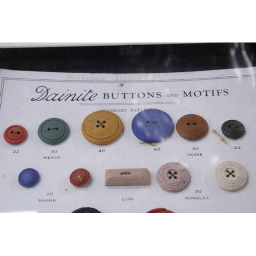 979 - A FRAMED SET OF 1936 BUTTONS AND MOTIFS BY 'DAINITE'