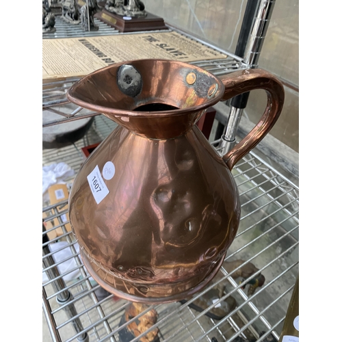 1607 - A VINTAGE COPPER 1 GALLON HAYSTACK JUG