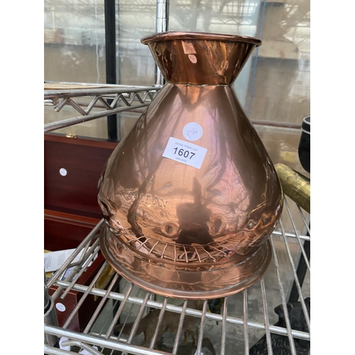 1607 - A VINTAGE COPPER 1 GALLON HAYSTACK JUG