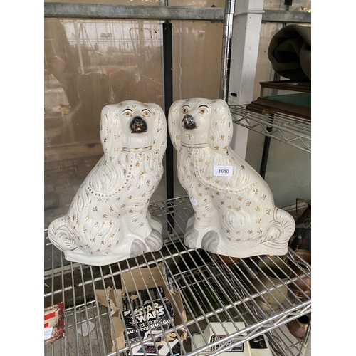 1610 - A PAIR OF LARGE STAFFORDSHIRE SPANIELS