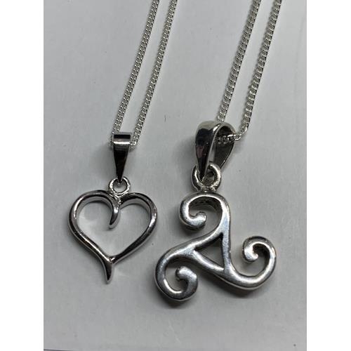 174 - FOUR MARKED SILVER NECKLACES WITH PENDANTS TO INCLUDE TWO GOLD PLATED