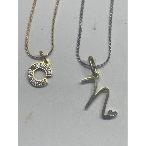 193 - FIVE WHITE AND YELLOW METAL NECKLACES WITH PENDANTS