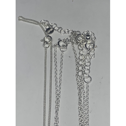 195 - FOUR MARKED SILVER NECKLACES WITH PENDANTS