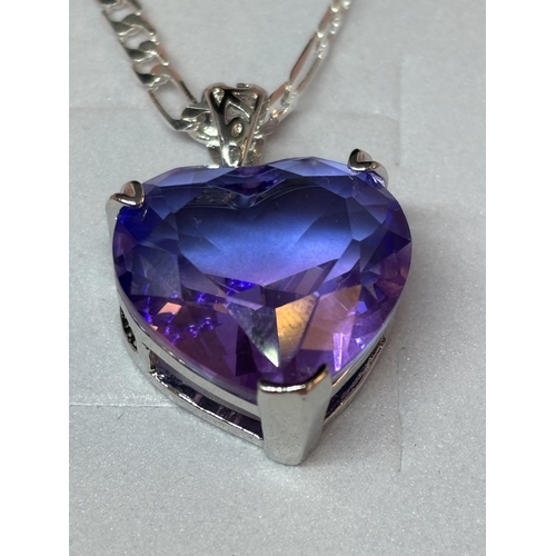 59 - A MARKED 925 SILVER MULTI TOURMALIN HEART NECKLACE IN A PRESENTATION BOX