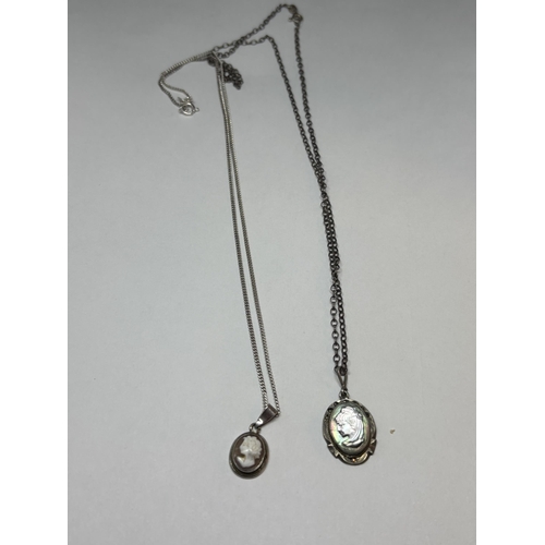 64 - TWO SILVER NECKLACES WITH CAMEO PENDANTS