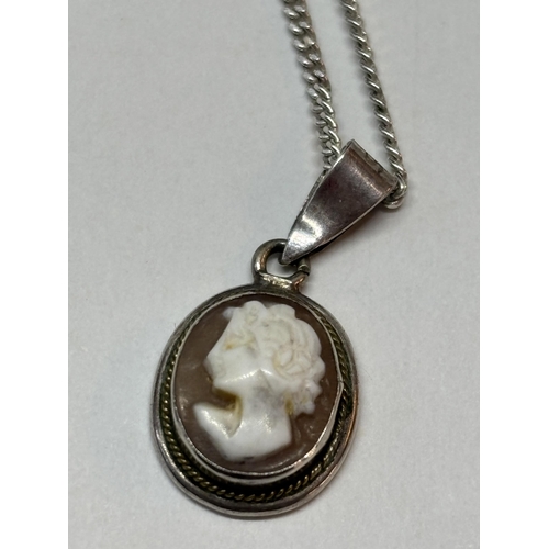 64 - TWO SILVER NECKLACES WITH CAMEO PENDANTS