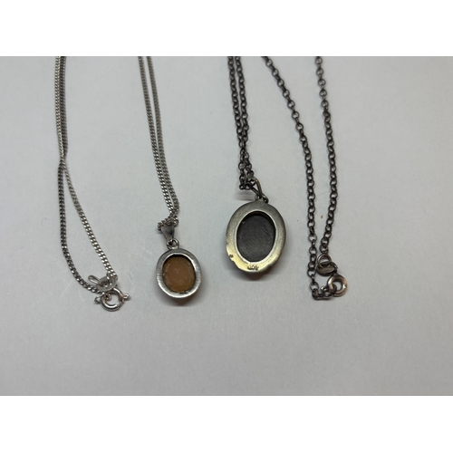 64 - TWO SILVER NECKLACES WITH CAMEO PENDANTS