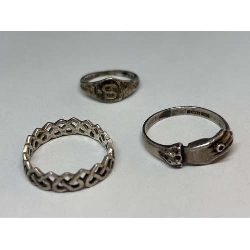 65 - FIVE VARIOUS SILVER RINGS