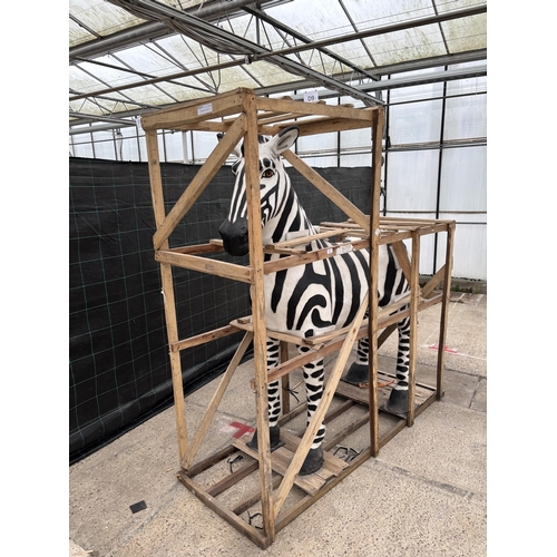 80 - A LARGE FIBRE GLASS ZEBRA GARDEN FEATURE (H:184CM L:178CM)