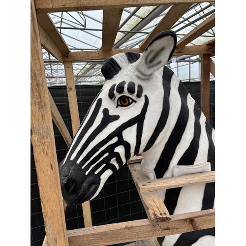 80 - A LARGE FIBRE GLASS ZEBRA GARDEN FEATURE (H:184CM L:178CM)