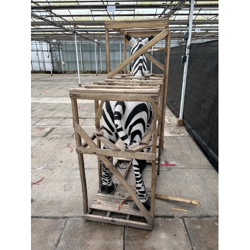 80 - A LARGE FIBRE GLASS ZEBRA GARDEN FEATURE (H:184CM L:178CM)