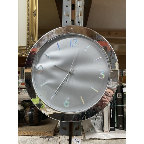 1218 - A SILVER COLOURED WALL CLOCK, DIAMETER 38CM