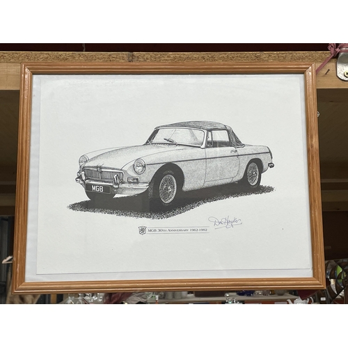 1225 - A DON HAYTER SIGNED PRINT OF AN MGB, 30TH ANNIVERSARY 1962 - 1992