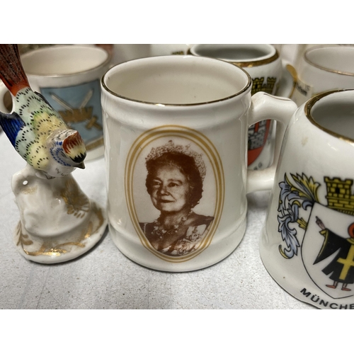 1229 - A COLLECTION OF VINTAGE CRESTED WARE PLUS TWO MINATURE BIRDS, SMALL BUST OF WINSTON CHURCHILL