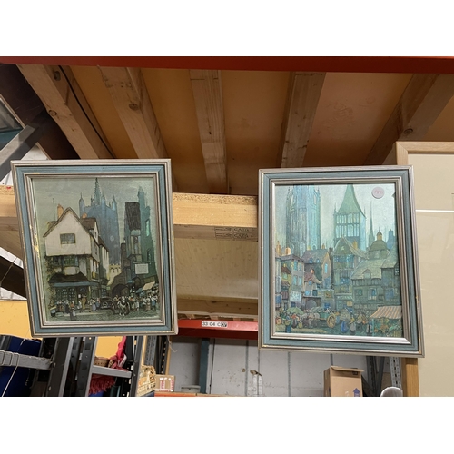 1248 - A PAIR OF VINTAGE FOIL PRINTS OF STREET SCENES